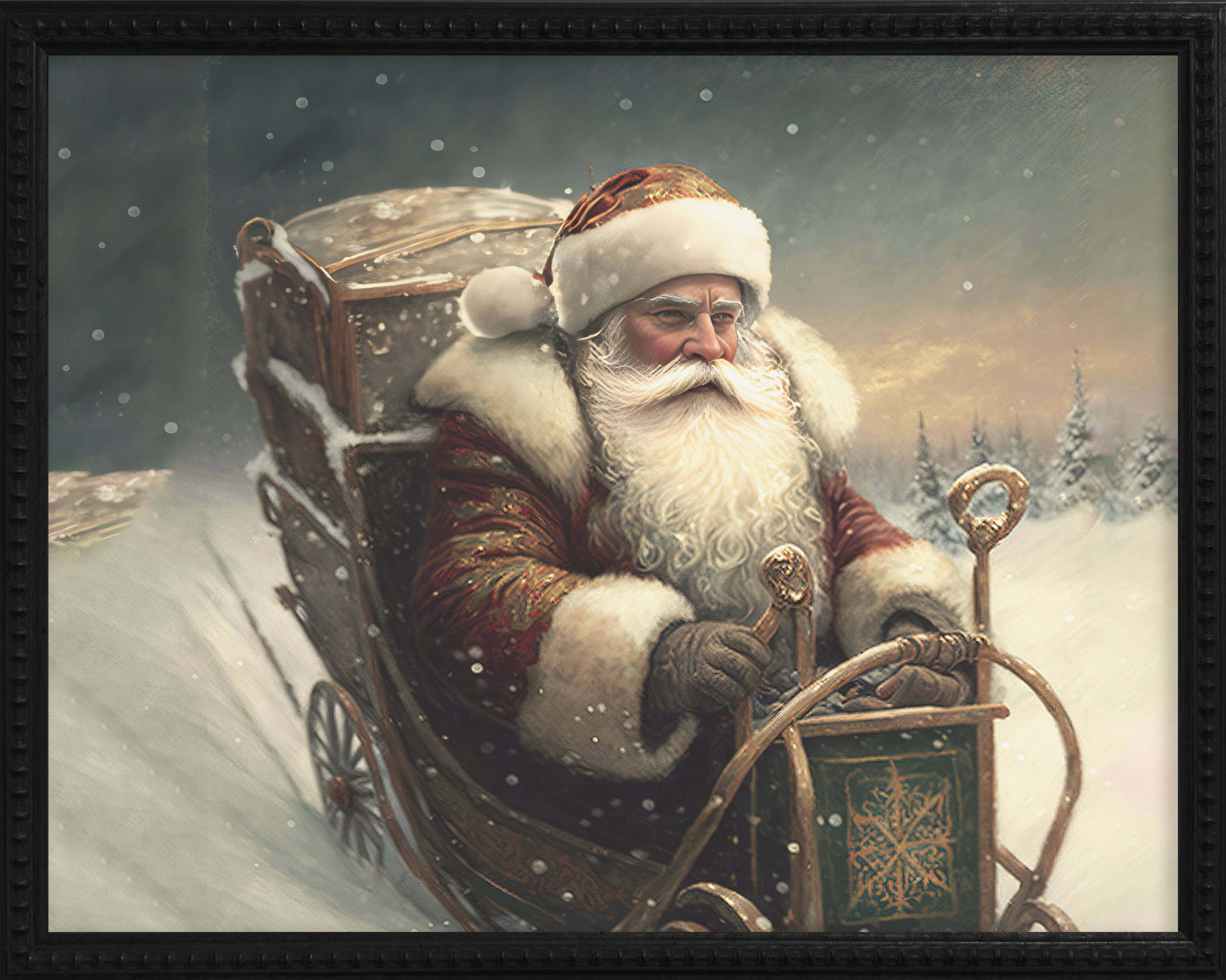 16x20 Black Bead Gallery Frame - Santa in Sleigh
