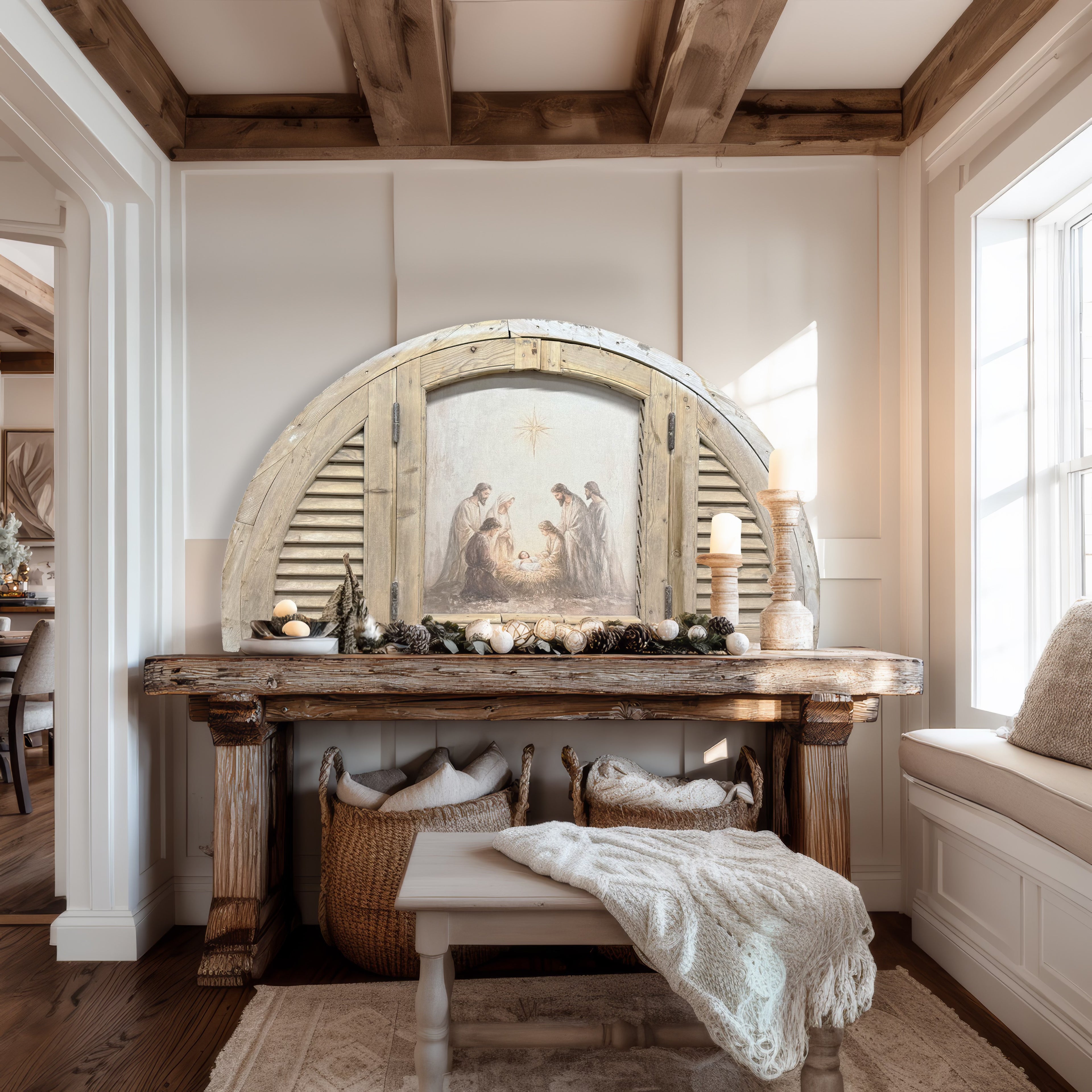 Vintage Arched Shutter Nativity